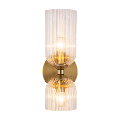 Kuzco Nelly 12" Socket Wall/Vanity Light, Gold/Clear Ribbed Glass - WV442612BGCR