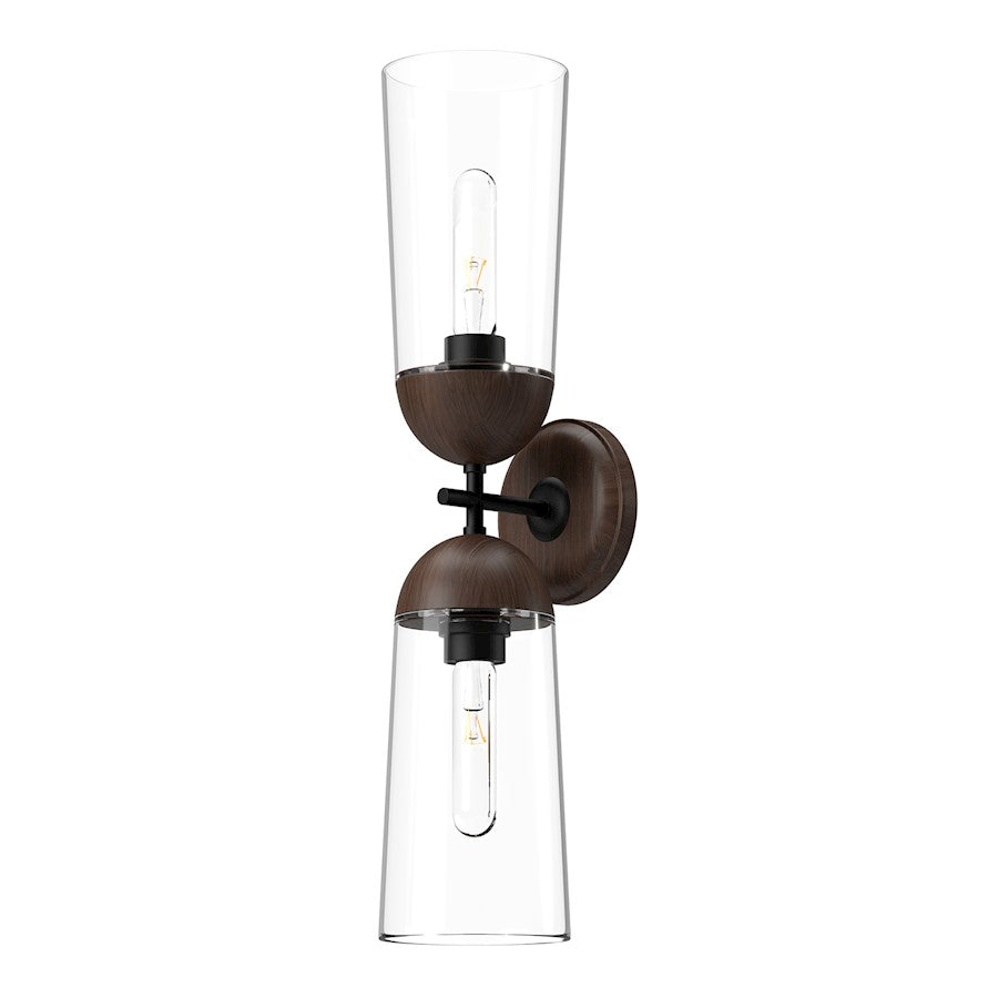 Alora Mood Emil 2 Light 5" Wall/Vanity, Matte Black/Walnut/Clear - WV542226MBWT