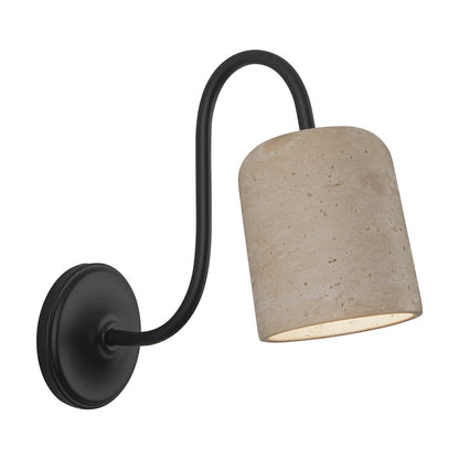 Kuzco Bromley 5" Blk Bathroom Vanity Light, Matte Blk/Travertine - WV592105MBTRV