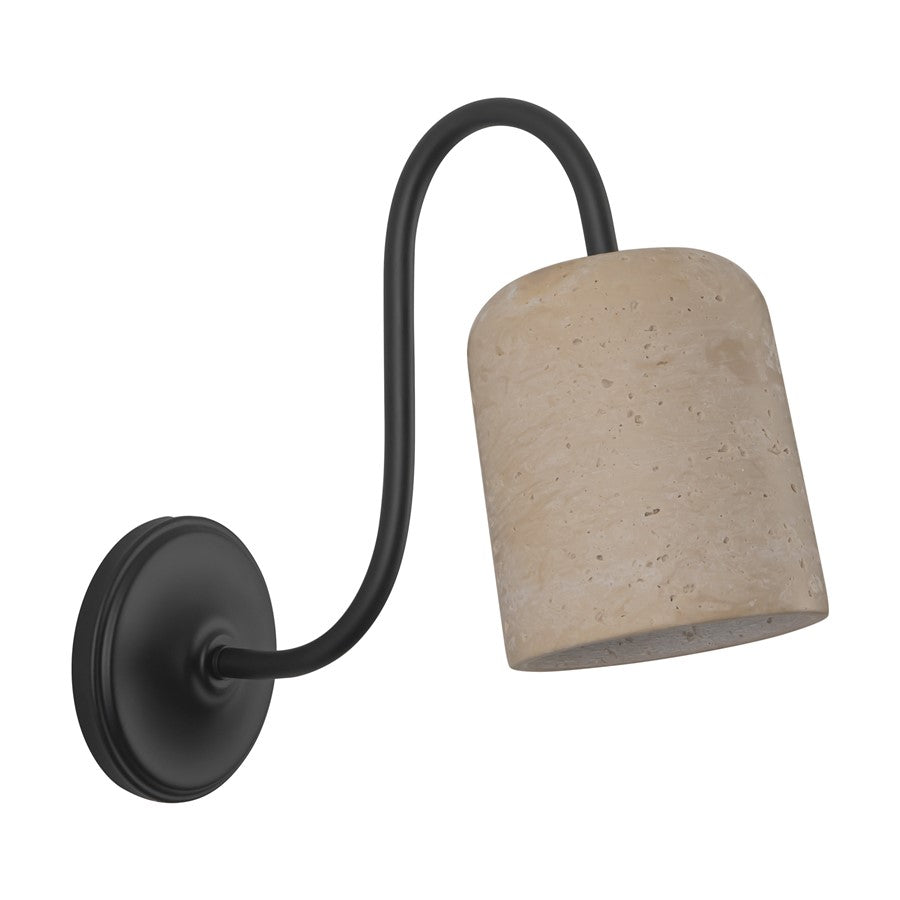 Kuzco Bromley 5" Black Bathroom Vanity Light, Matte Black/Travertine