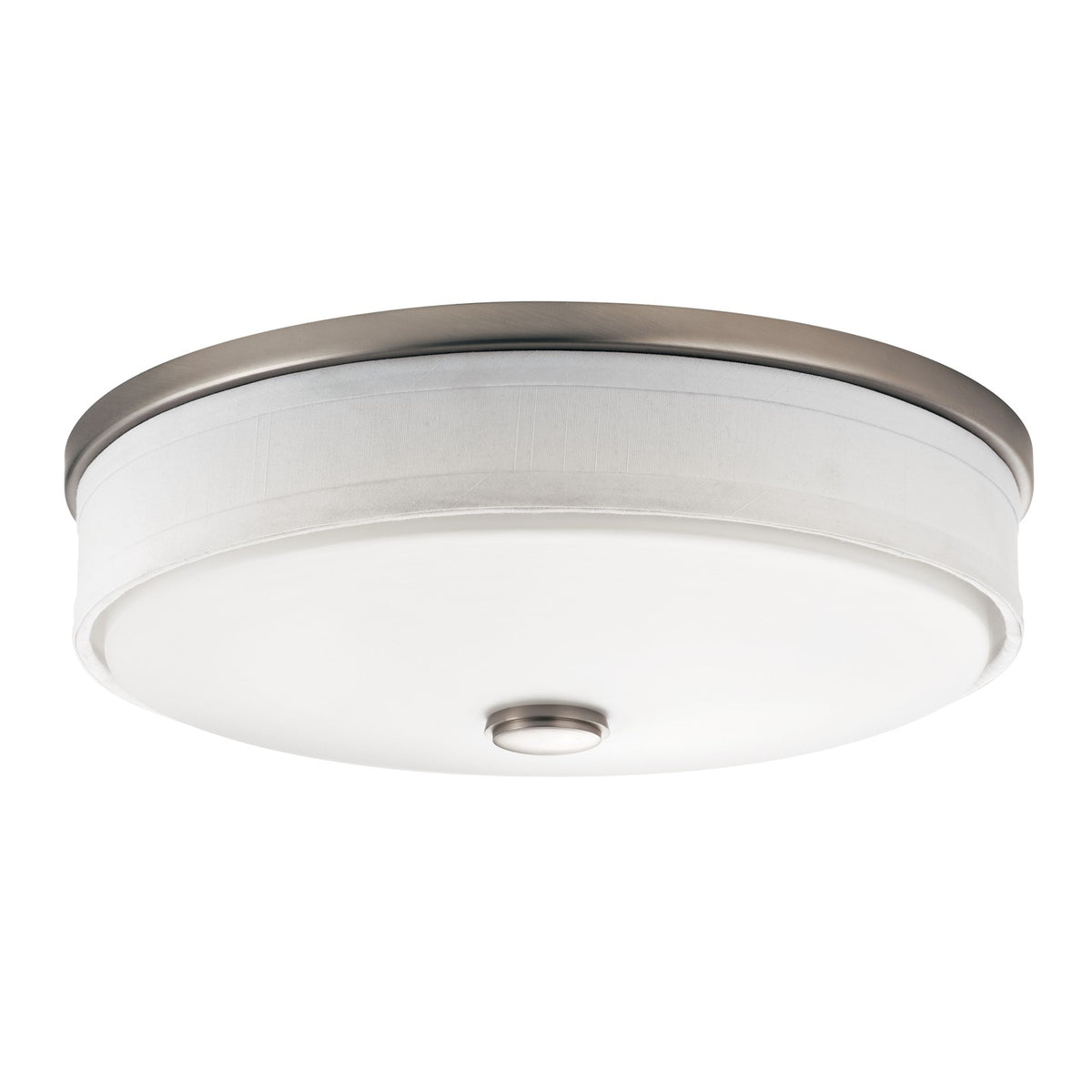 Kichler Flush Mt LED 13x4.25", Brsh Nickel, Wht Linen, Wht Acrylic