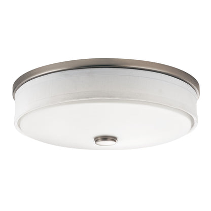 Kichler Flush Mt LED 13x4.25", Brsh Nickel, Wht Linen, Wht Acrylic