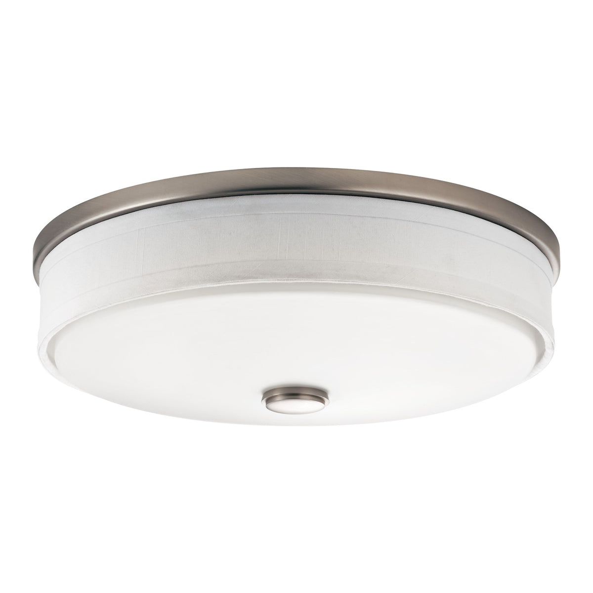 Kichler Flush Mt LED 13x4.25", Brsh Nickel, Wht Linen, Wht Acrylic