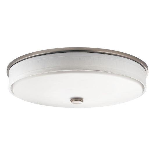 Kichler Flush Mt LED 17.25x4.25", Brsh Nickel, Wht Linen, Wht Acryl