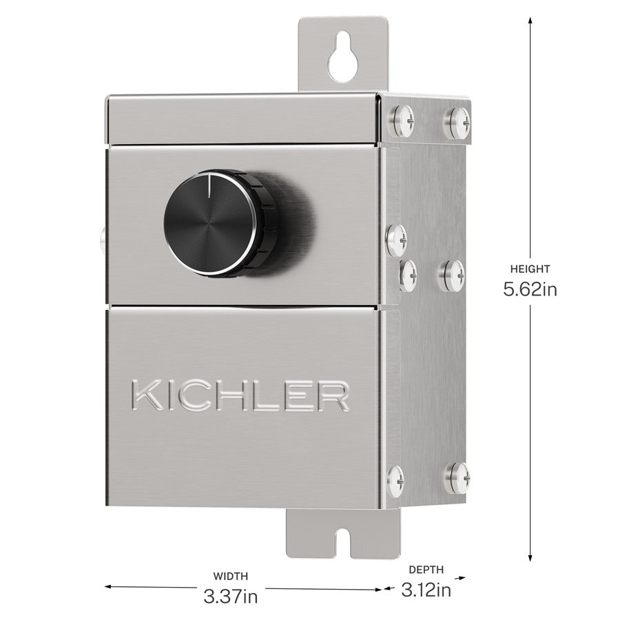 Kichler PLC Dimmer | Stainless Steel Finish | Outdoor Landscape Dimmer | 3.12 x 3.37 x 5.62 in, 12V AC/DC | Model 15DM20SS