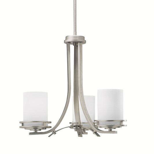 Kichler Hendrik 19in 3-Light Chandelier | Contemporary Brushed Nickel and Satin Etched Opal Glass | Dining Room & Foyer | 19 x 17 in | Model 1671NI