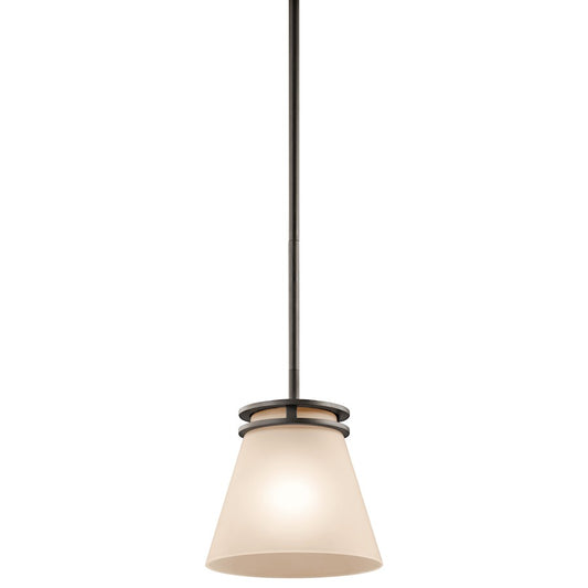 Kichler Hendrik 8in 1-Light Mini Pendant | Contemporary Olde Bronze and Umber Etched Glass | Kitchen Island & Dining Room | 8 x 8.75 in | Model 1687OZ