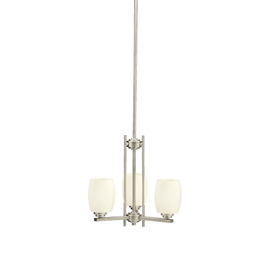 Kichler Eileen 18.5in 3-Light Mini Chandelier | Contemporary Brushed Nickel and Satin Etched Opal Glass | Dining Room & Bedroom | Model 1894NI