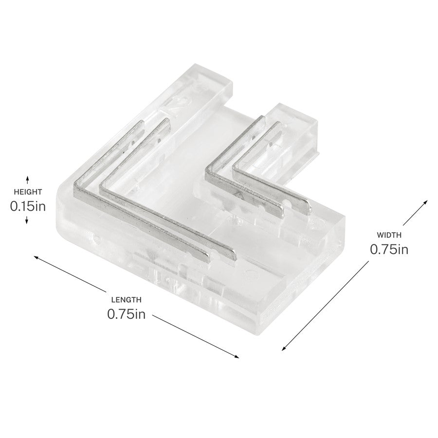 Kichler COB Tunable Tape to Tape 90 Degree Connector | Clear Plastic | Under Cabinet & Shelf | 24V DC | Model 1CTCOB90CLR