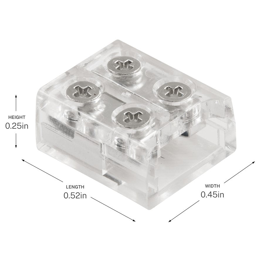Kichler COB Dry Tape Terminal Block Connector | Clear Plastic | Under Cabinet & Shelf Tape Light Jumper | 0.52 x 0.45 x 0.25 in | Model 1TBCOBTWCLR