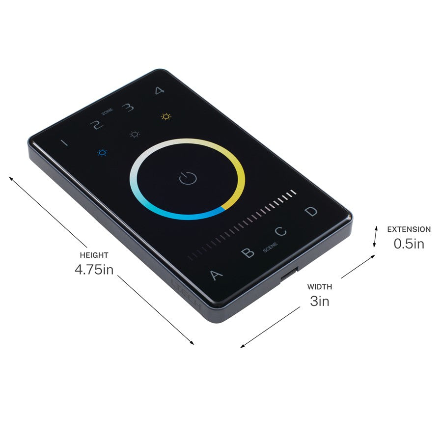 Kichler Tunable Wall Controller | Modern Black Plastic | Indoor Lighting Control | 2700K-6500K CCT Tuning, 4 Zones | Model 1TUNWCTRBK