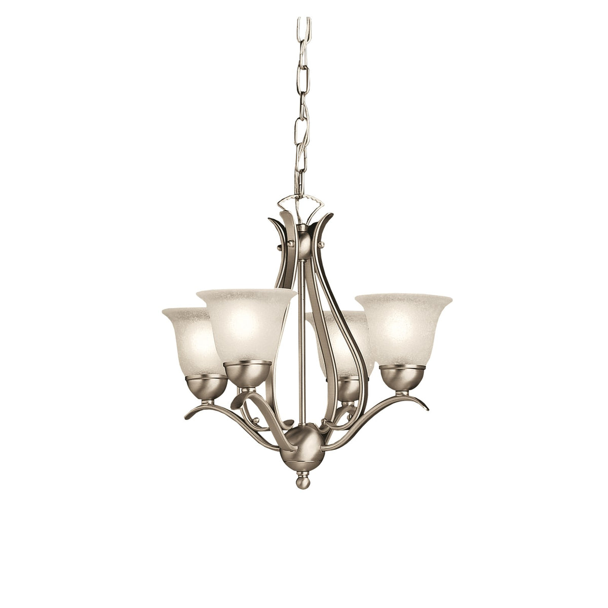 Kichler Dover 18in 4-Light Mini Chandelier | Transitional Brushed Nickel Steel and Etched Seeded Glass | Dining Room & Entryway | Model 2019NI