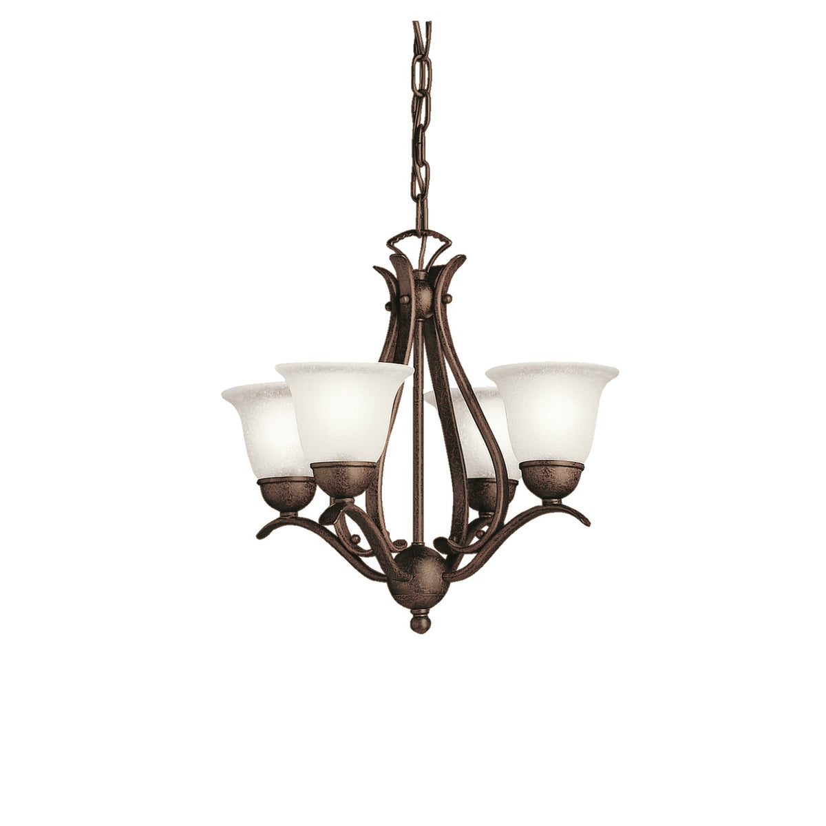 Kichler Dover 18in 4-Light Mini Chandelier | Transitional Tannery Bronze and Etched Seeded Glass | Dining Room & Entryway | 18 x 16 in | Model 2019TZ