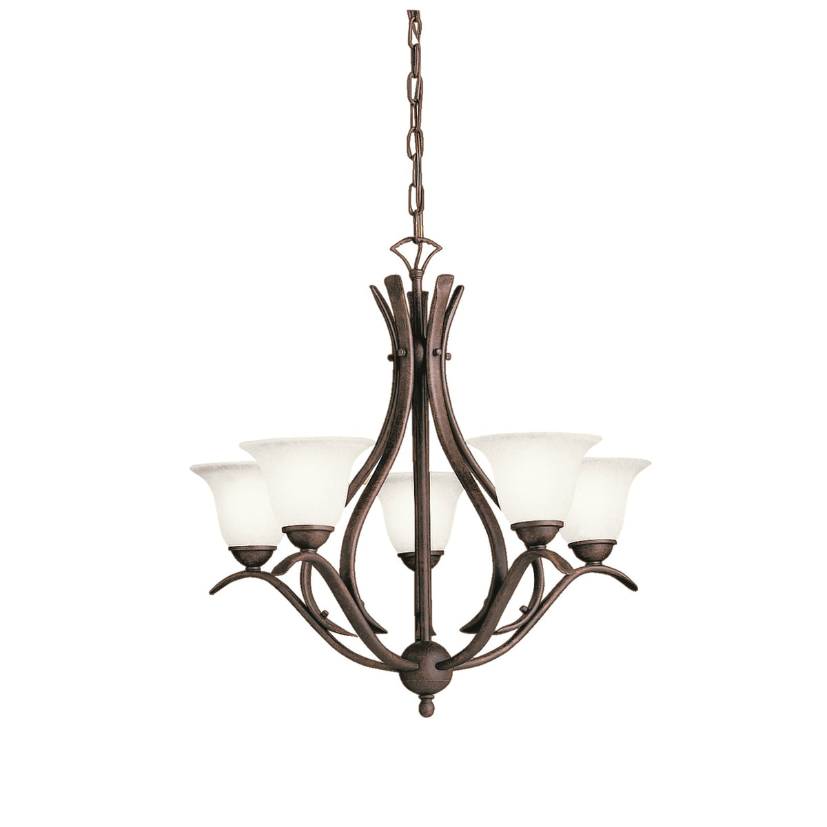 Kichler Dover 24in 5-Light Chandelier | Transitional Tannery Bronze and Etched Seeded Glass | Dining Room & Foyer | 24 x 24 x 23 in | Model 2020TZ