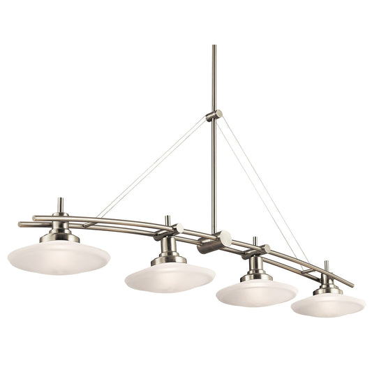 Kichler Structures 48in 4-Light Linear Chandelier | Contemporary Brushed Nickel and Satin Etched Glass | Kitchen Island & Dining Room | Model 2043NI