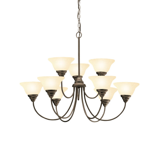 Kichler Telford 34in 9-Light Chandelier | Olde Bronze and Umber Etched Glass | Dining Room & Living Room | 34 x 25 in | Model 2077OZ