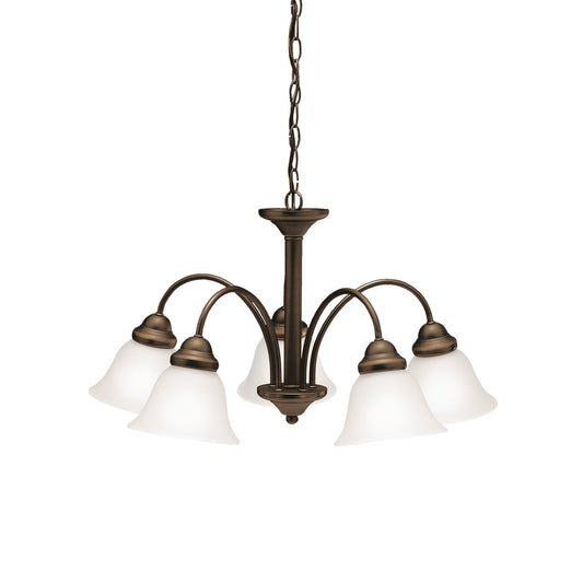 Kichler Wynberg 24in 5-Light Chandelier | Transitional Olde Bronze and Satin Etched Glass | Dining Room & Living Room | 24.5 x 13.75 in | Model 2093OZ