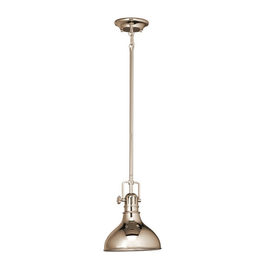 Kichler Hatteras Bay Mini Pendant 1-Light | Polished Nickel Steel | Kitchen Island & Dining Room | 8 x 10.25 in, Dry Rated | Model 2664PN