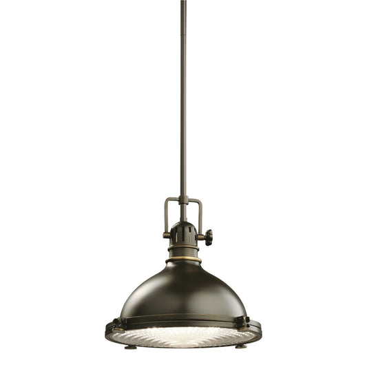 Kichler Hatteras Bay 12in 1-Light Pendant | Industrial Olde Bronze Steel Fresnel Lens | Kitchen Island & Dining Room | 12 x 11 in | Model 2665OZ