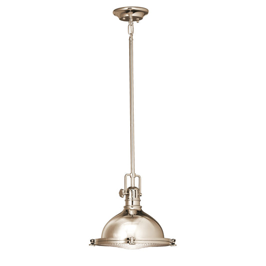 Kichler Hatteras Bay 12in 1-Light Pendant | Industrial Polished Nickel Fresnel Lens | Kitchen Island & Dining Room | 12 x 11 in | Model 2665PN