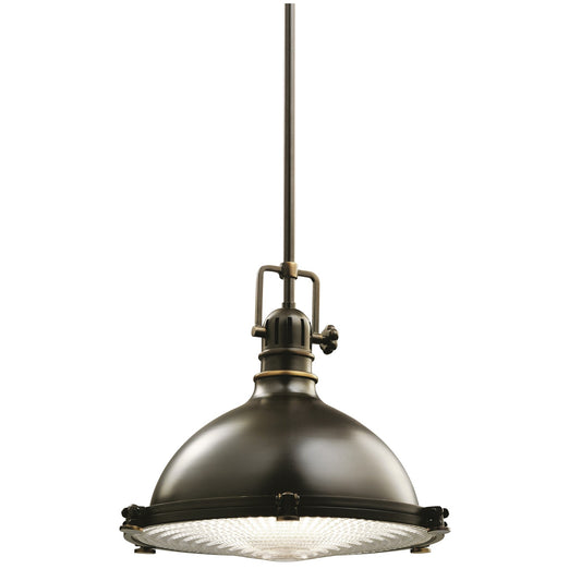 Kichler Hatteras Bay 13.25in 1-Light Pendant | Industrial Olde Bronze and Fresnel Lens | Kitchen Island & Dining Room | 13.25 x 12 in | Model 2666OZ