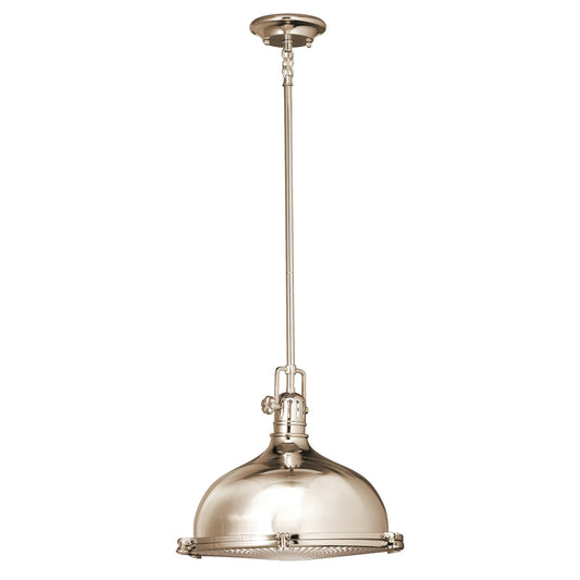 Kichler Hatteras Bay 13.25in 1-Light Pendant | Industrial Polished Nickel and Fresnel Lens | Kitchen Island | 13.25 x 12 in | Model 2666PN
