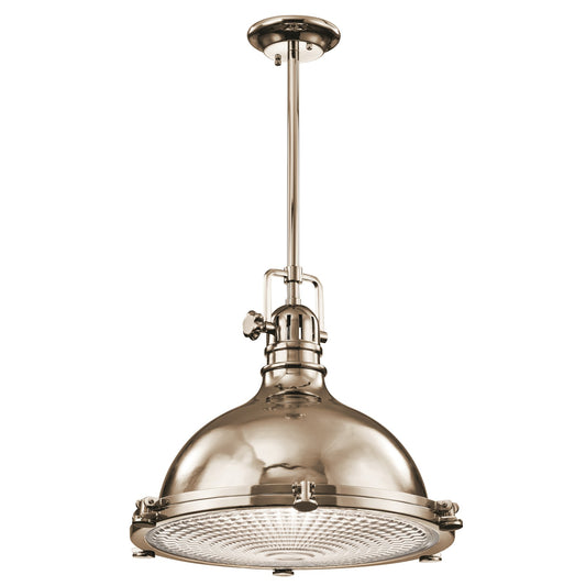 Kichler Hatteras Bay 18in 1-Light Pendant | Polished Nickel and Fresnel Lens | Kitchen Island & Dining Room | 18 x 16 in | Model 2682PN