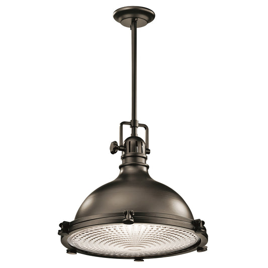 Kichler Hatteras Bay 24in 1-Light Pendant | Transitional Olde Bronze and Clear Fresnel Lens | Kitchen Island | 24 x 20 in | Model 2691OZ
