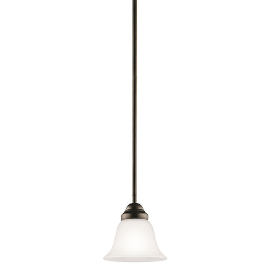 Kichler Wynberg 6in 1-Light Mini Pendant | Transitional Olde Bronze and Satin Etched Glass | Kitchen Island & Dining Room | 6 x 6 in | Model 2693OZ