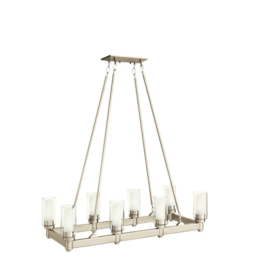 Kichler Circolo 36in 8-Light Linear Chandelier | Contemporary Brushed Nickel and Clear Glass with Satin Etched Opal | Dining Room | Model 2943NI