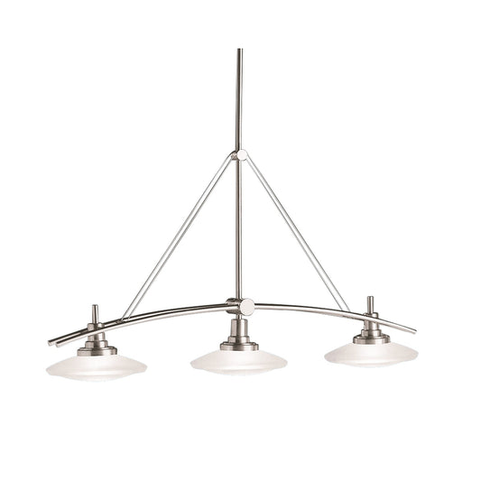 Kichler Structures 37in 3-Light Linear Chandelier | Brushed Nickel and Satin Etched Glass | Kitchen Island & Dining Room | Model 2955NI