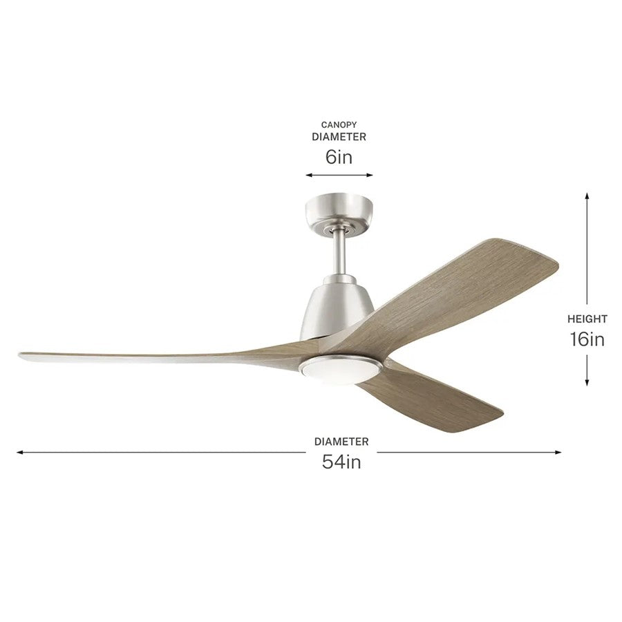 Kichler Volos II 54in 3-Blade Ceiling Fan | Brushed Nickel Steel and Distressed Antique Gray Blades | Living Room & Bedroom | Model 300054-NI
