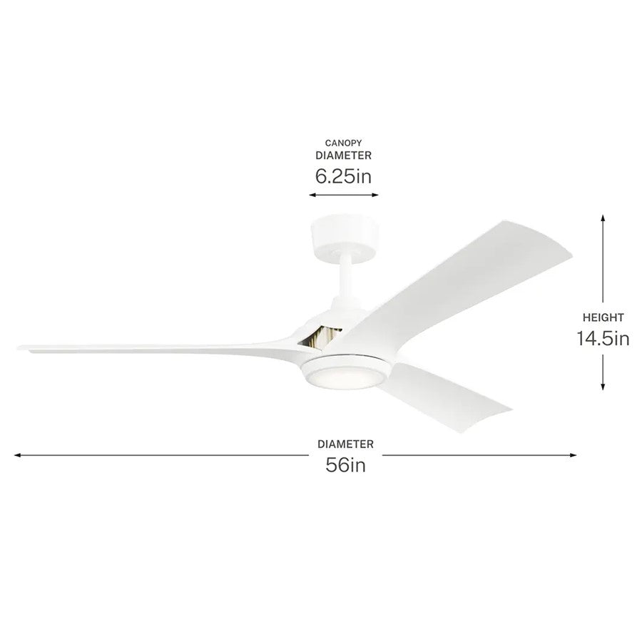 Kichler Veetra 56in 3-Blade Ceiling Fan | Modern Matte White and White Blades | Living Room & Bedroom | 14.5 in H | Model 300056-MWH