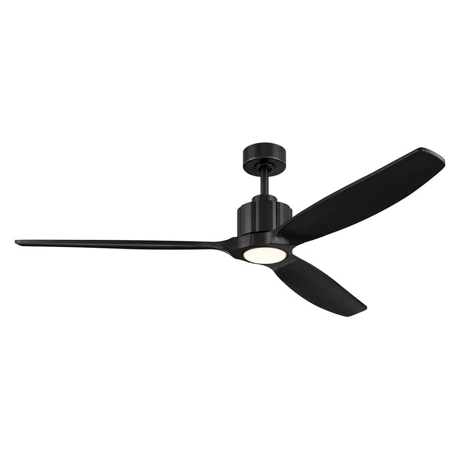 Kichler Calyx 60in 3-Blade Ceiling Fan | Modern Matte Black & Solid Wood Blades | Living Room & Bedroom | 14.25in H | Model 300360-BK