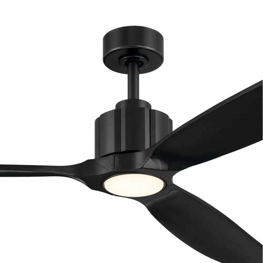 Kichler Calyx 60in 3-Blade Ceiling Fan | Modern Matte Black & Solid Wood Blades | Living Room & Bedroom | 14.25in H | Model 300360-BK