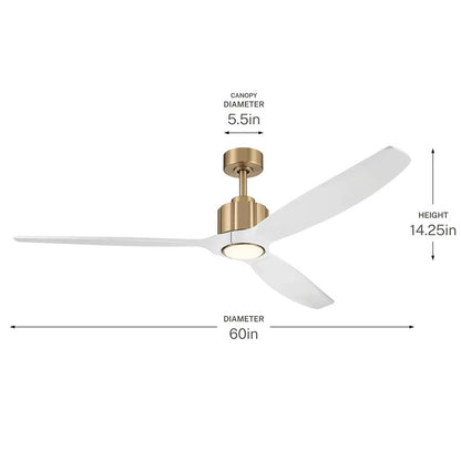 Kichler Calyx 60in 3-Blade Ceiling Fan | Modern Champagne Bronze and Matte White Wood Blades | Living Room & Bedroom | 14 in H | Model 300360-CPZ