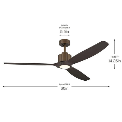 Kichler Calyx 60in 3-Blade Ceiling Fan | Modern Heritage Brushed Bronze and Satin Natural Bronze Wood Blades | Living Room | Model 300360-HBB