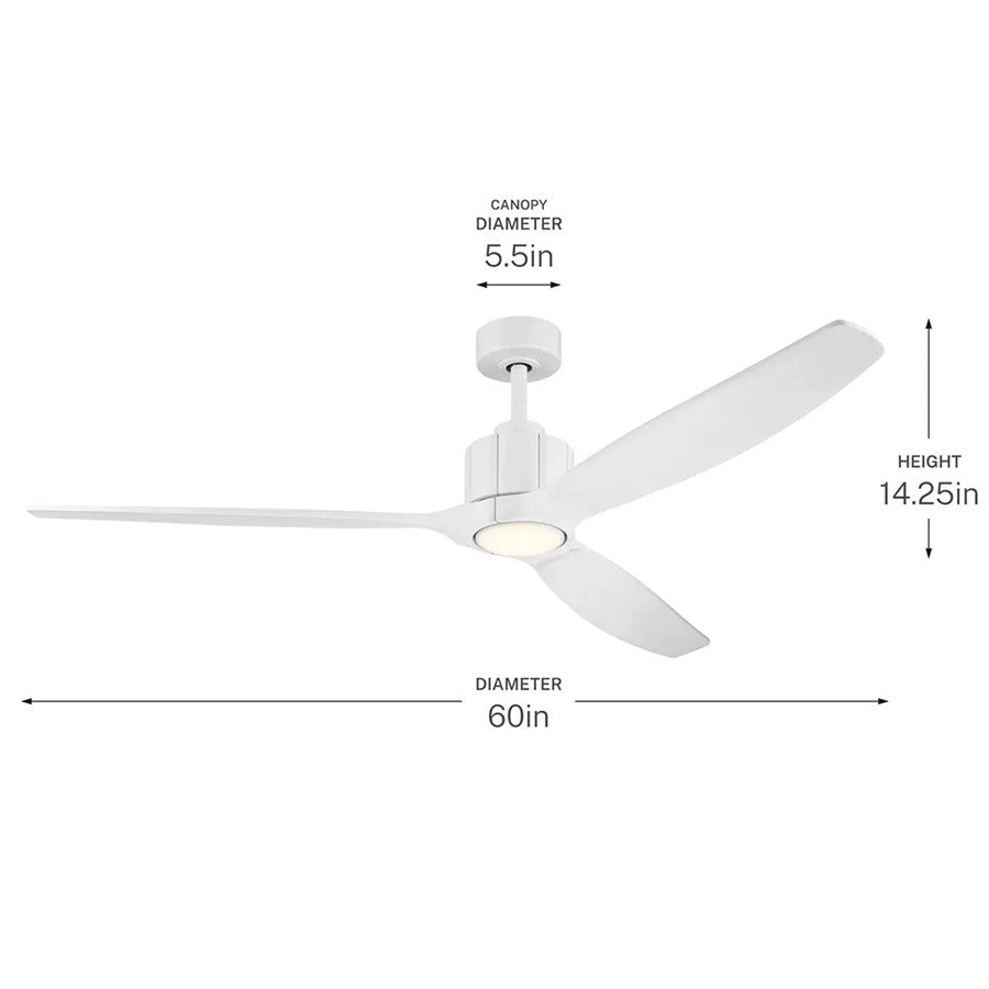 Kichler Calyx 60in 3-Blade Ceiling Fan | Modern Matte White and Solid Wood Blades | Living Room & Bedroom | 14.25 in H | Model 300360-MWH