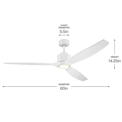 Kichler Calyx 60in 3-Blade Ceiling Fan | Modern Matte White and Solid Wood Blades | Living Room & Bedroom | 14.25 in H | Model 300360-MWH