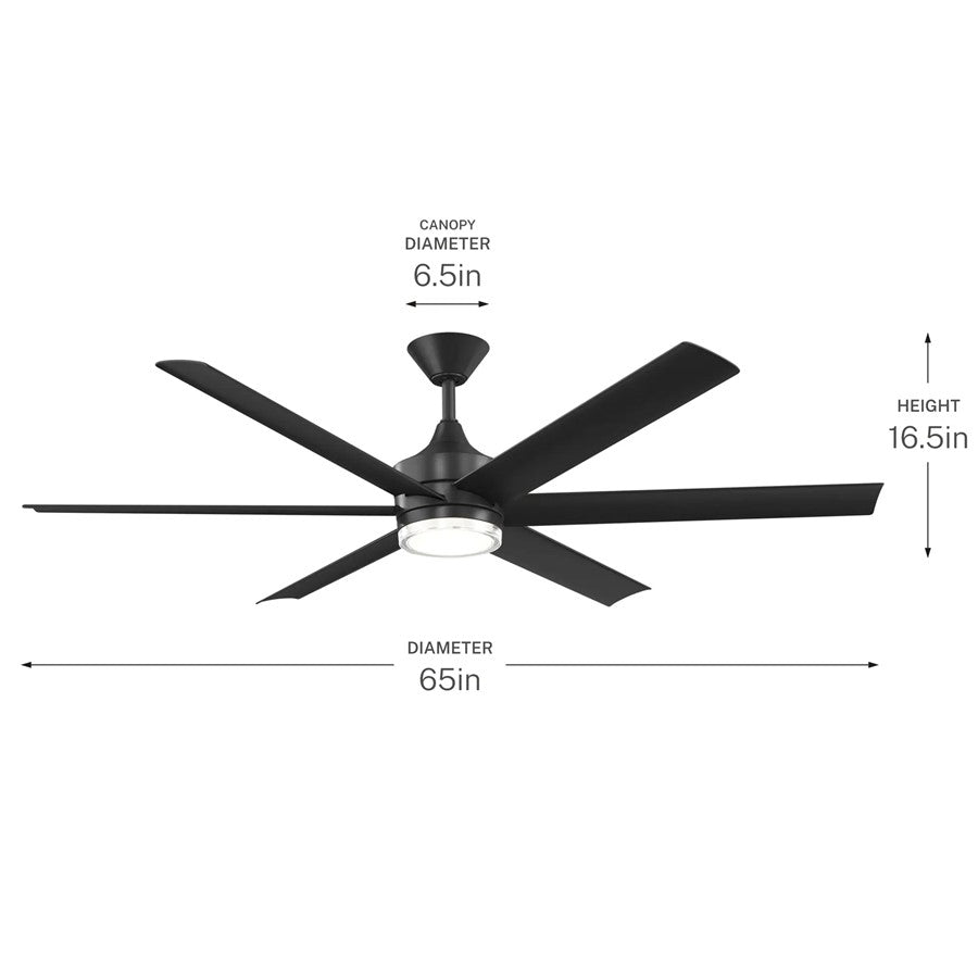 Kichler Solen 65in 6-Blade Ceiling Fan | Modern Matte Black | Covered Patio & Large Room | 16.5in H | Model 310065-BK