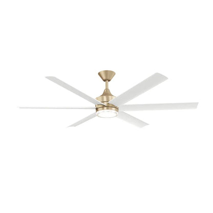 Kichler Solen 65in 6-Blade Ceiling Fan with Light | Modern Champagne Bronze and Matte White Blades | Covered Patio & Great Room | Model 310065-CPZ