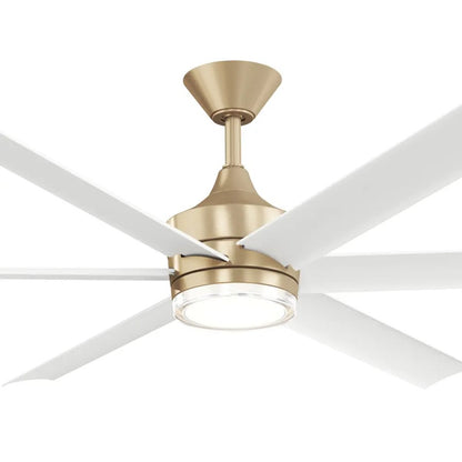 Kichler Solen 65in 6-Blade Ceiling Fan with Light | Modern Champagne Bronze and Matte White Blades | Covered Patio & Great Room | Model 310065-CPZ