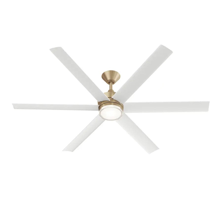 Kichler Solen 65in 6-Blade Ceiling Fan with Light | Modern Champagne Bronze and Matte White Blades | Covered Patio & Great Room | Model 310065-CPZ