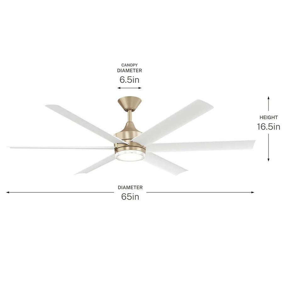 Kichler Solen 65in 6-Blade Ceiling Fan with Light | Modern Champagne Bronze and Matte White Blades | Covered Patio & Great Room | Model 310065-CPZ