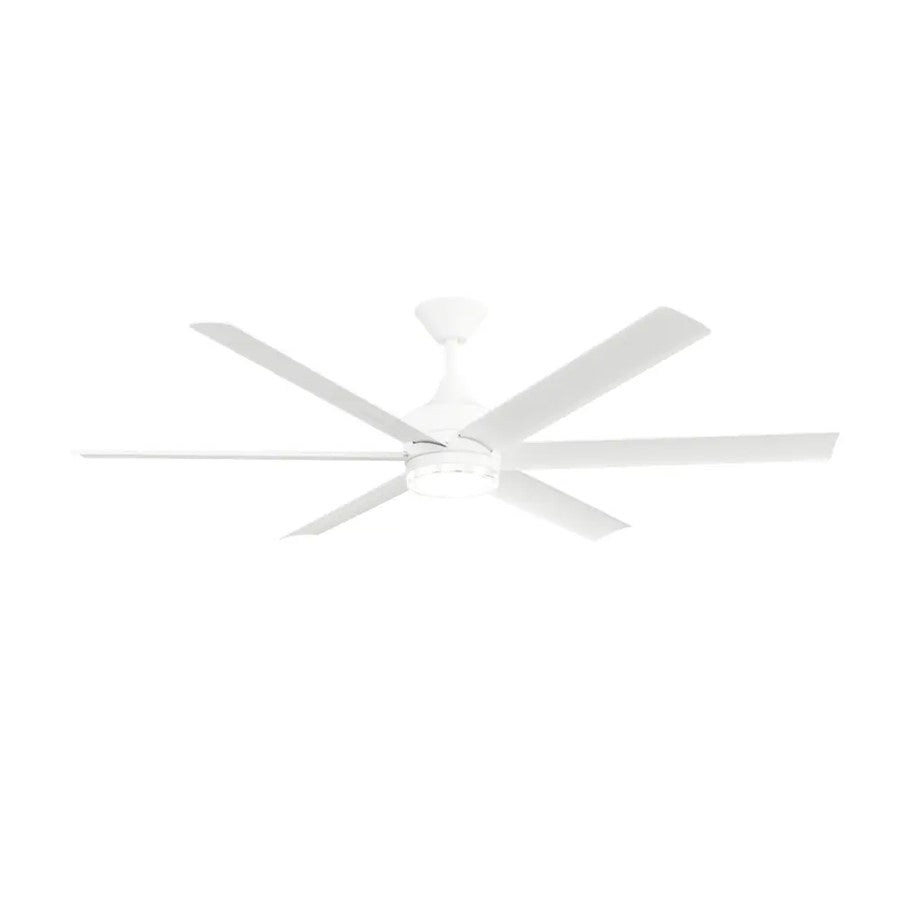 Kichler Solen 65in 6-Blade Ceiling Fan | Modern Matte White Steel with Integrated LED | Wet-Rated for Covered Patios & Outdoor | Model 310065-MWH