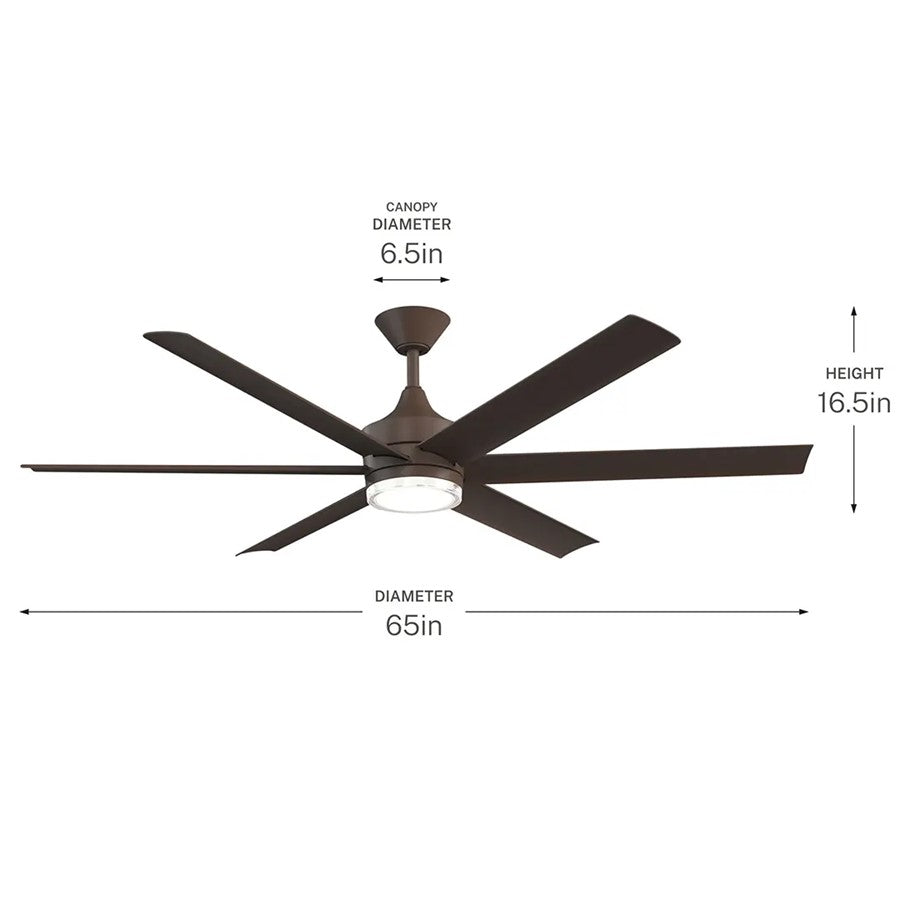 Kichler Solen 65in 6-Blade Ceiling Fan | Modern Satin Natural Bronze Steel | Covered Patio & Large Living Room | 16.5in H, 65in | Model 310065-SNB