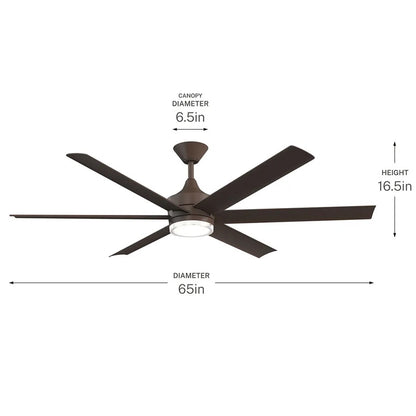 Kichler Solen 65in 6-Blade Ceiling Fan | Modern Satin Natural Bronze Steel | Covered Patio & Large Living Room | 16.5in H, 65in | Model 310065-SNB