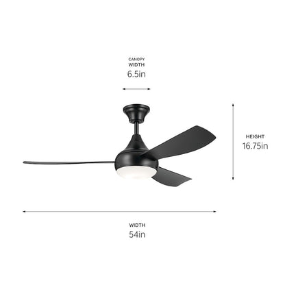 Kichler 54" Ample Ceiling Fan, Satin Black/Satin Black