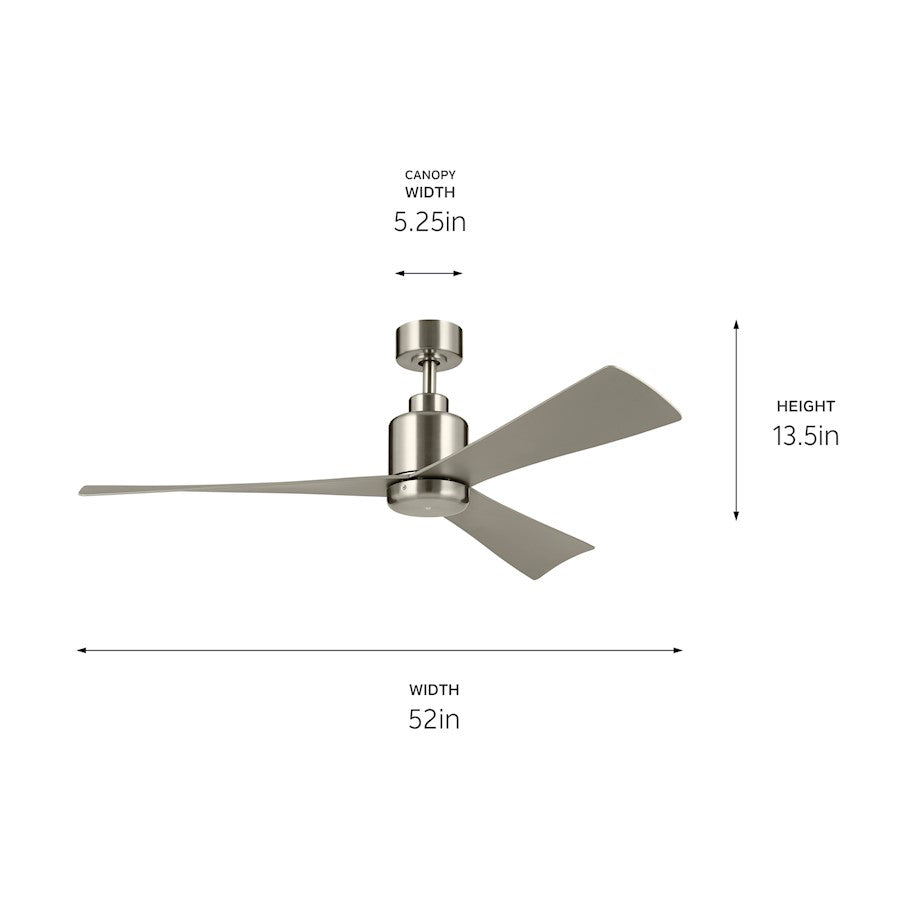 Kichler 52" True Ceiling Fan, Brushed Stainless Steel/Silver