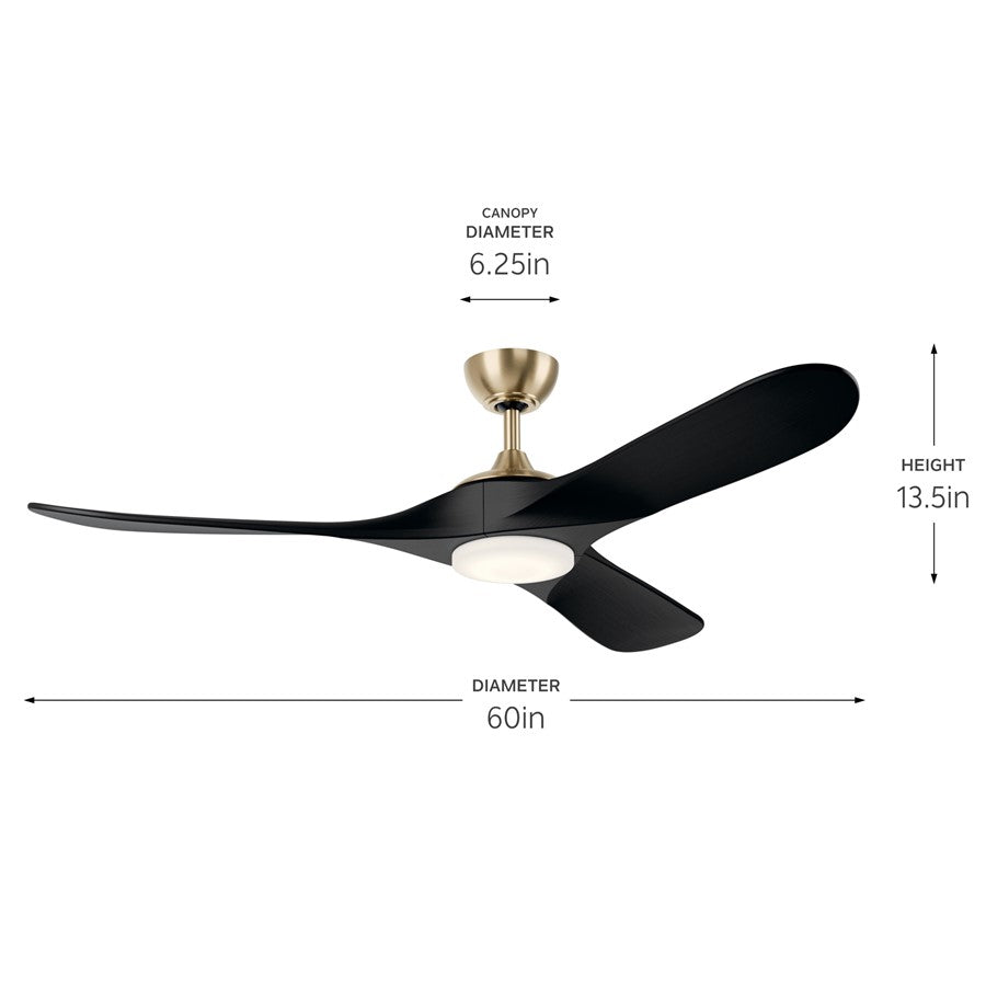 Kichler Mylo 1Lt 60" Ceiling Fan, Champagne Bronze/Jet Black/Etched